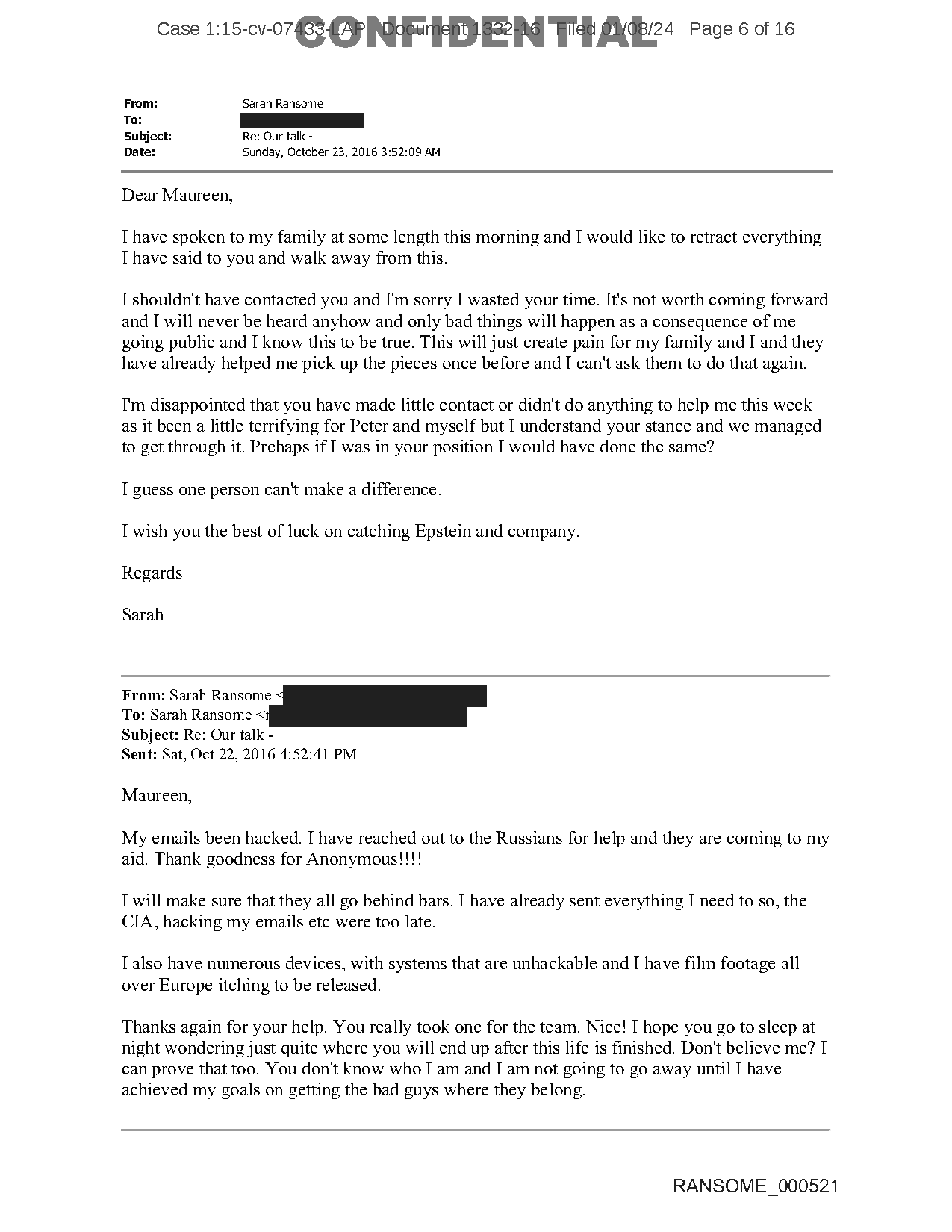 retraction email